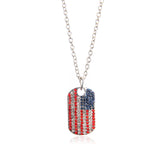 Cubic Zirconia Diamond American Flag Dog Tag Necklace
