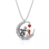 NIGHTMARE BEFORE CHRISTMAS JACK AND SALLY CRESCENT MOON PENDENT NECKLACE