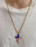 American Flag Patriotic Cross Enamel Pendant Necklace
