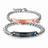 Stainless Steel His Queen/Her King Her Beast/His Beauty Couple Bracelet Lovers Matching Chain Bangle