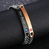 Stainless Steel His Queen/Her King Her Beast/His Beauty Couple Bracelet Lovers Matching Chain Bangle