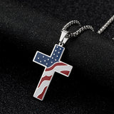 American Flag Patriotic Cross Enamel Pendant Necklace