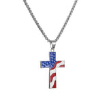 American Flag Patriotic Cross Enamel Pendant Necklace