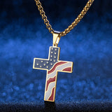 American Flag Patriotic Cross Enamel Pendant Necklace