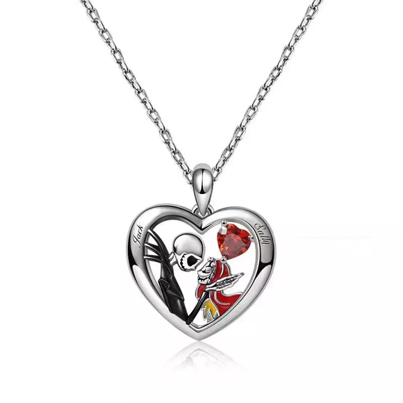 NIGHTMARE BEFORE CHRISTMAS JACK AND SALLY HEART PENDENT NECKLACE