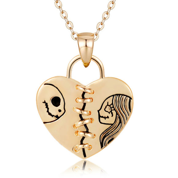 Jack and Sally Scary Family Heart Pendant Necklace