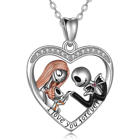 Skeletons Family Necklace, Jack Skellington And Sally, Heart Family Pendant