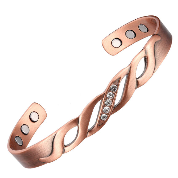 Women's Copper Bracelet Bangle Magnetic Therapy Cuff Crystal Bracelet