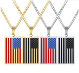 Men Stainless Steel USA Flag Rectangle Dog Tag Pendant Necklace