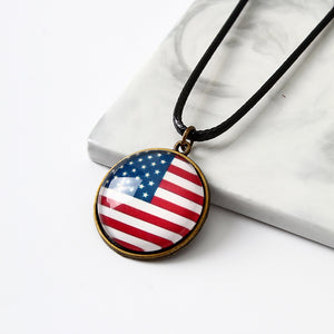 American Flag  Glass Cameo Cabochon Pendant Necklace