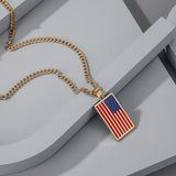 Men Stainless Steel USA Flag Rectangle Dog Tag Pendant Necklace