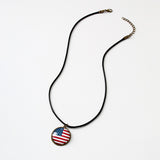 American Flag  Glass Cameo Cabochon Pendant Necklace