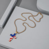 American Flag Patriotic Cross Enamel Pendant Necklace