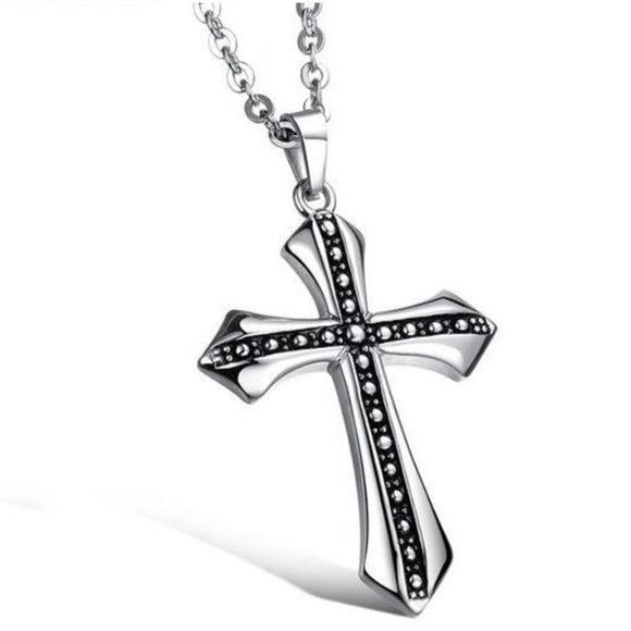 Gothic Rivet Skull Silver Black Stainless Steel Punk Cross Pendant Necklace