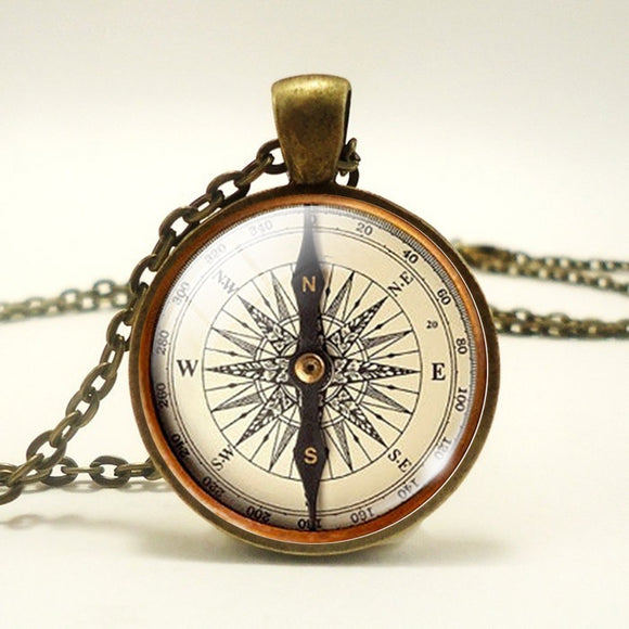 Compass Round Pendant Necklace