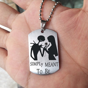 "Simply Meant to Be" Nightmare Before Christmas Jack and Sally Dog Tag Stainless Steel Necklace