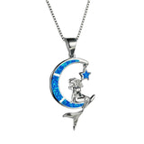 Mermaid Crescent Moon and Star Pendent Necklace