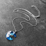 Marble Glass Earth or Crescent Moon Pendent Necklace