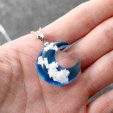 Marble Glass Earth or Crescent Moon Pendent Necklace