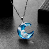 Marble Glass Earth or Crescent Moon Pendent Necklace