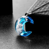 Marble Glass Earth or Crescent Moon Pendent Necklace