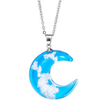 Marble Glass Earth or Crescent Moon Pendent Necklace