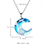 Marble Glass Earth or Crescent Moon Pendent Necklace